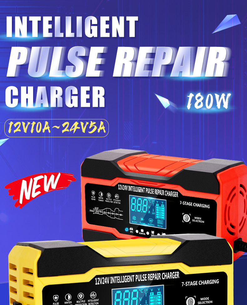 12V 24V 15A 7 Stage Intelligent Pulse Charger For Lead Acid Battery