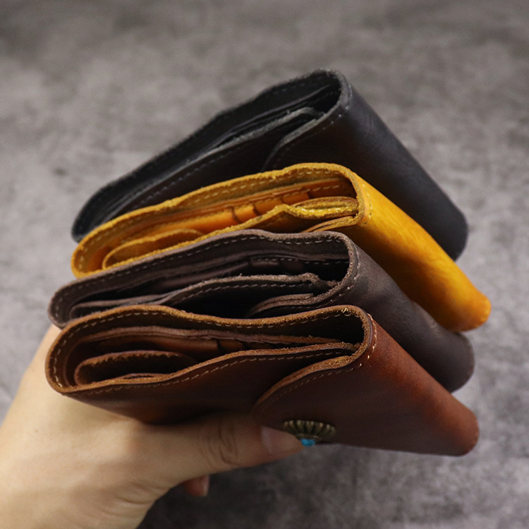 Three-Fold First-Layer Vegetable Tanned Leather Men's Wallet Japanese Style and Trendy