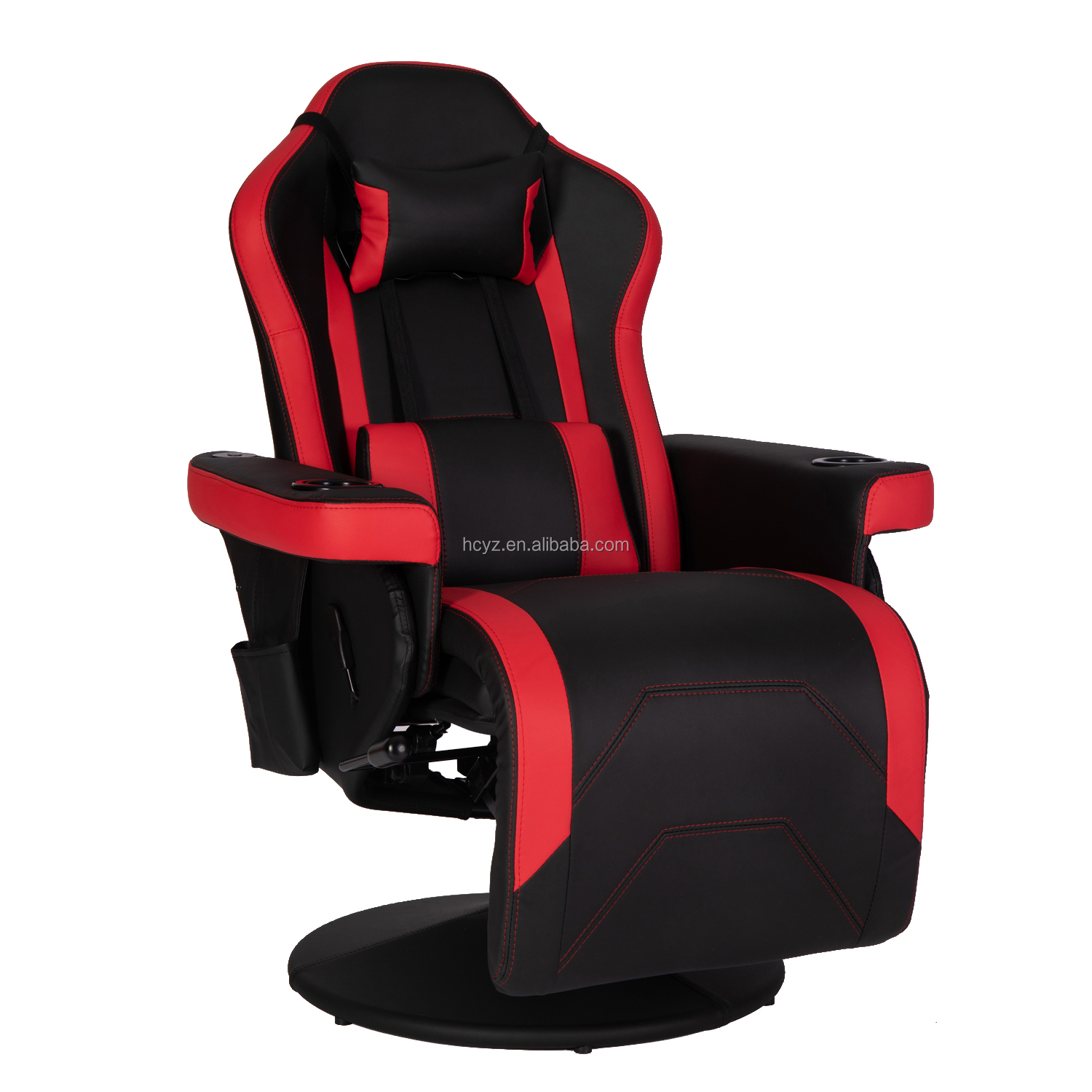 Office Gaming Chair with Cup Holder and Bluetooth Speakers in Racing Style PU Leather