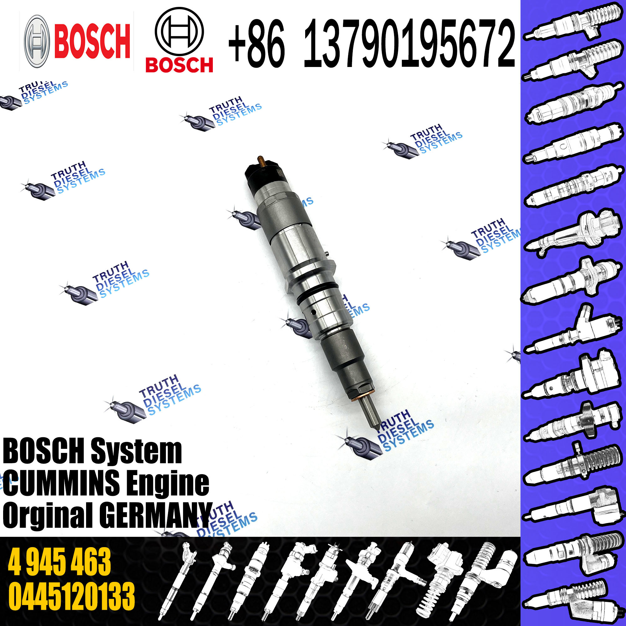 Fuel injector for sale 0445120133 for cummins qsc8.3 qsl9 common rail diesel injector 4993482 4945463