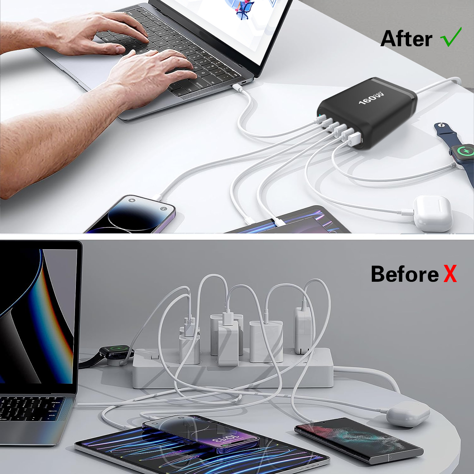 160W 4USB 2USB-C Ports PD Fast Desktop Charger For MacBook And Laptop Power Charging