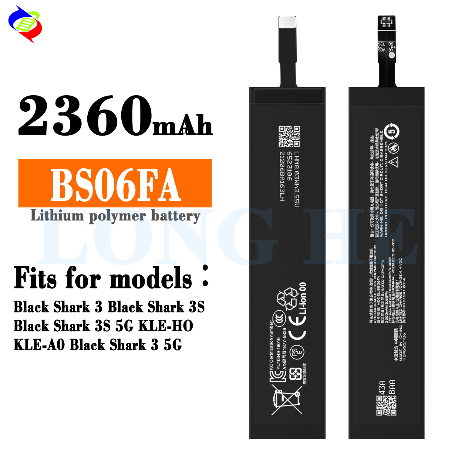 BS06FA Battery 2360mAh 3.85V for Xiaomi Black Shark 3 3s 3s 5G Mobile Phone Models