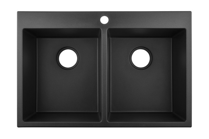 30 Inch 50/50 Black Double Bowl Drop-in Granite/Quartz Composite Sink