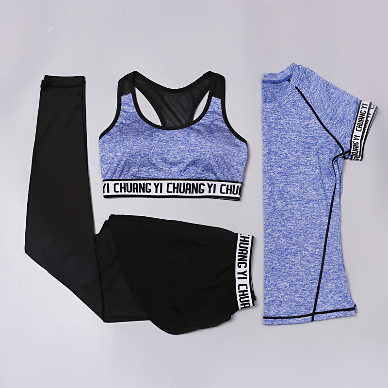 CPG Global Women 2017 Spring Summer Multi-Color Quick Dry 3 Pieces Set Stretched Bra Sports Shirt with Yoga Pant T1031