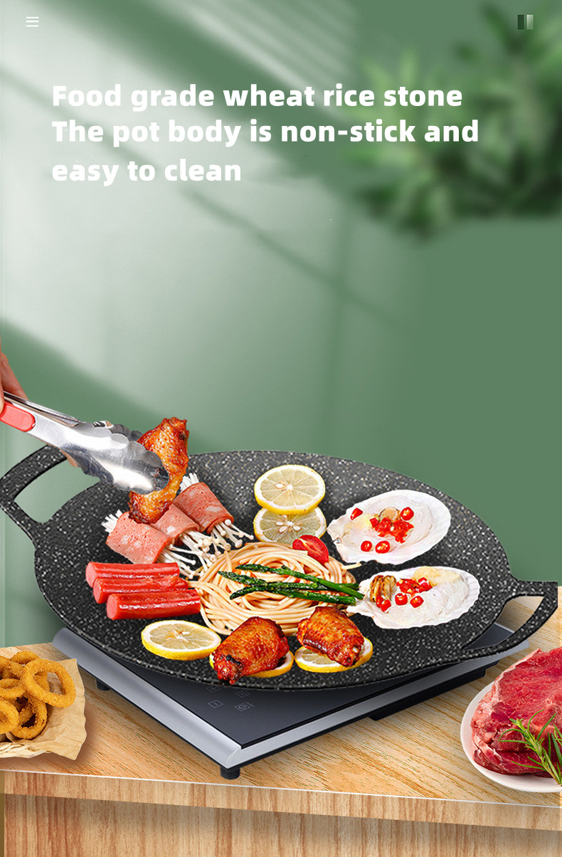 Large Cast Iron Stovetop Grill Pan Black Two Handles BBQ Frying Pan