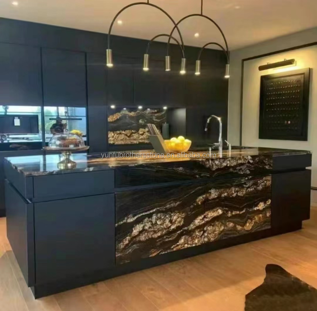 Chinese Granite Luxury Kitchen Countertop with Polished Black Gold Stone