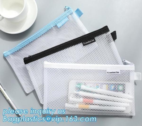 Promotional Low MOQ colorful A5 size matte waterproof mesh PVC file pocket folder/document bag with zipper and custom lo