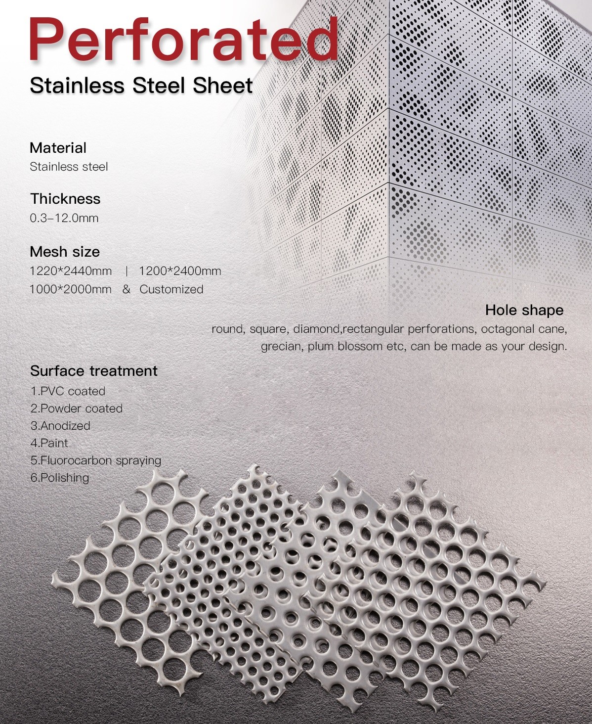 201 Hot Rolled Perforated Metal Sheet 4x8 4x10 2mm Perforated Stainless Steel Panels