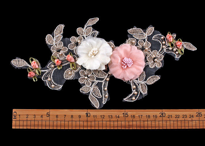Custom 3D Flower Embroidered Applique Patches Bridal Bead Cord Lace No Azo