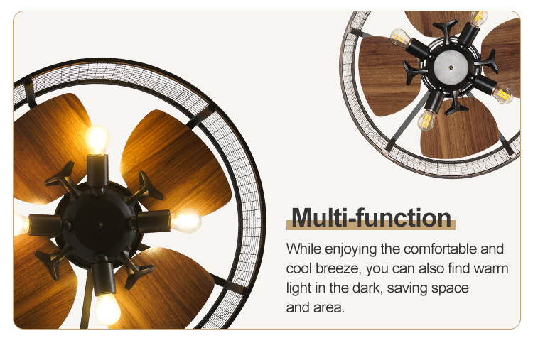 20 Inch Small Bedroom Ceiling Fan with Light MDF Blades Metal Cage Remote Control