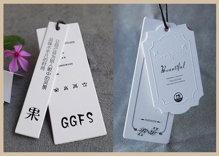 Custom printed 400gsm paper logo embossed garment clothing swing hang tag