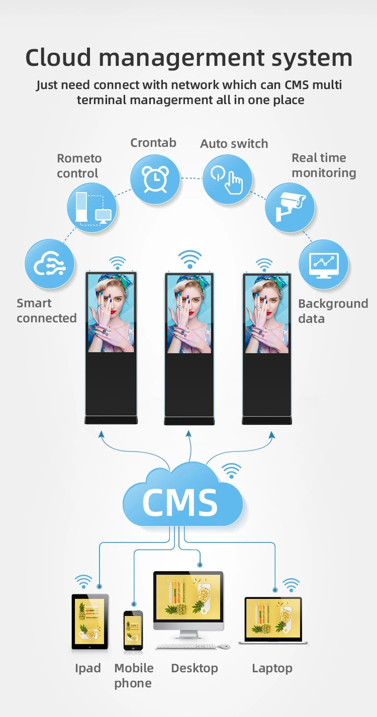 55 Inch Floor Stand Android Digital Signage LCD Advertising Touch Screen Totem Kiosk With Remote Managing Software