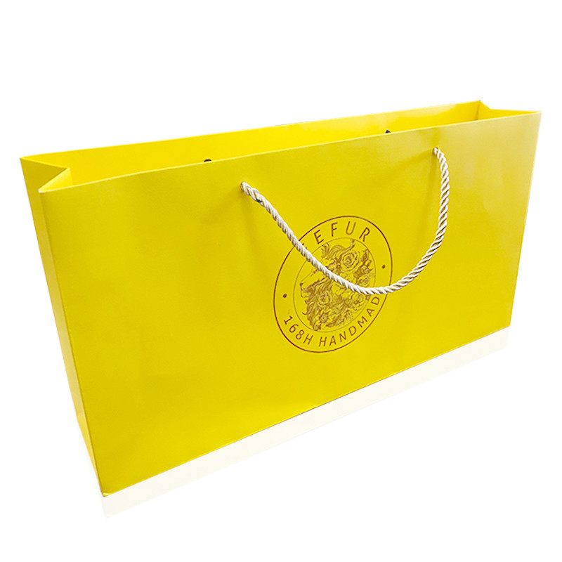 Handmade Flat Bottom Gold Gift Bags With Handles Hot Stamping