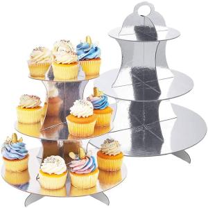 China 3 Tier Silver Dessert Round Tower Cardboard Cupcake Stand wholesale