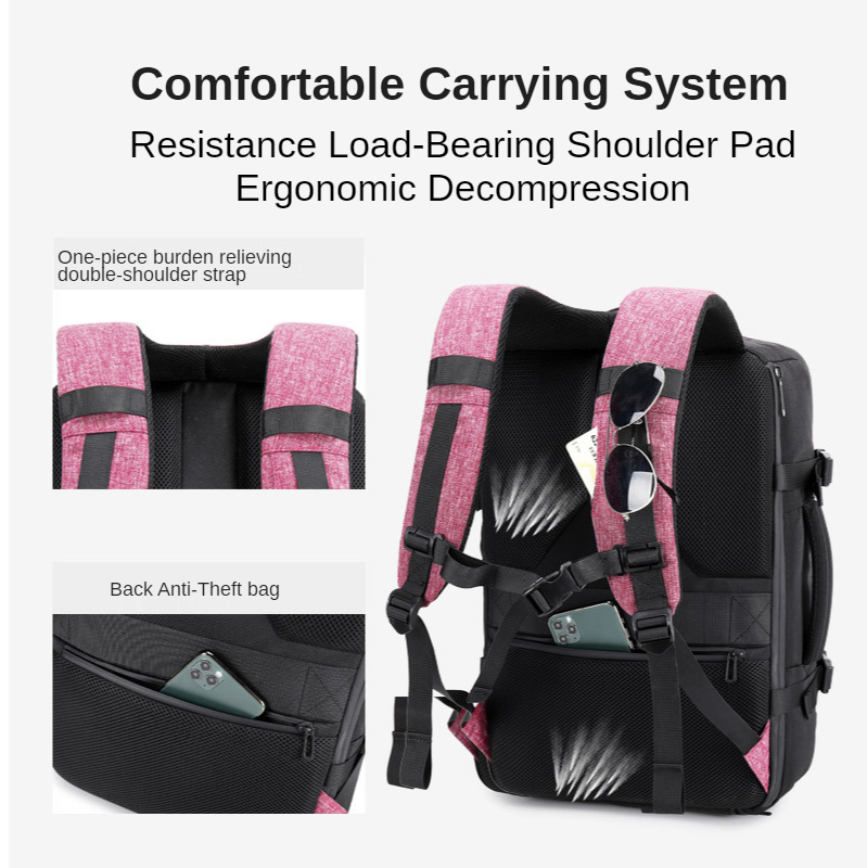 ISO9001 Unisex 32 Litre USB Travel Backpack With Shoe Compartment