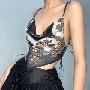 China High Street Casual Wear Women Crop Top Printed Hem Sharp Angle Show Back wholesale