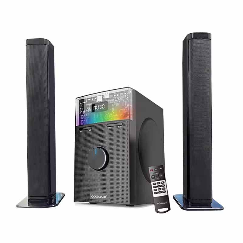 20W 5W * 2 Output Wooden Professional Audio System 2.1 USB FM BT Remote Control Subwoofer Active Column Speaker