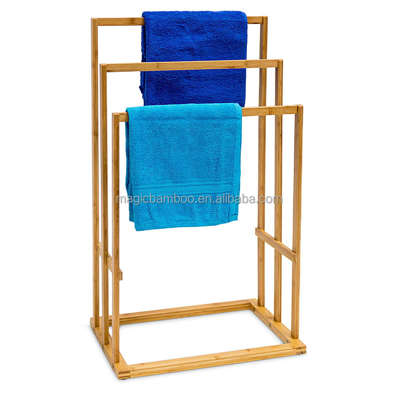 Large Three Tier Bamboo Drying Rack Towel Storage For Bathroom Custom