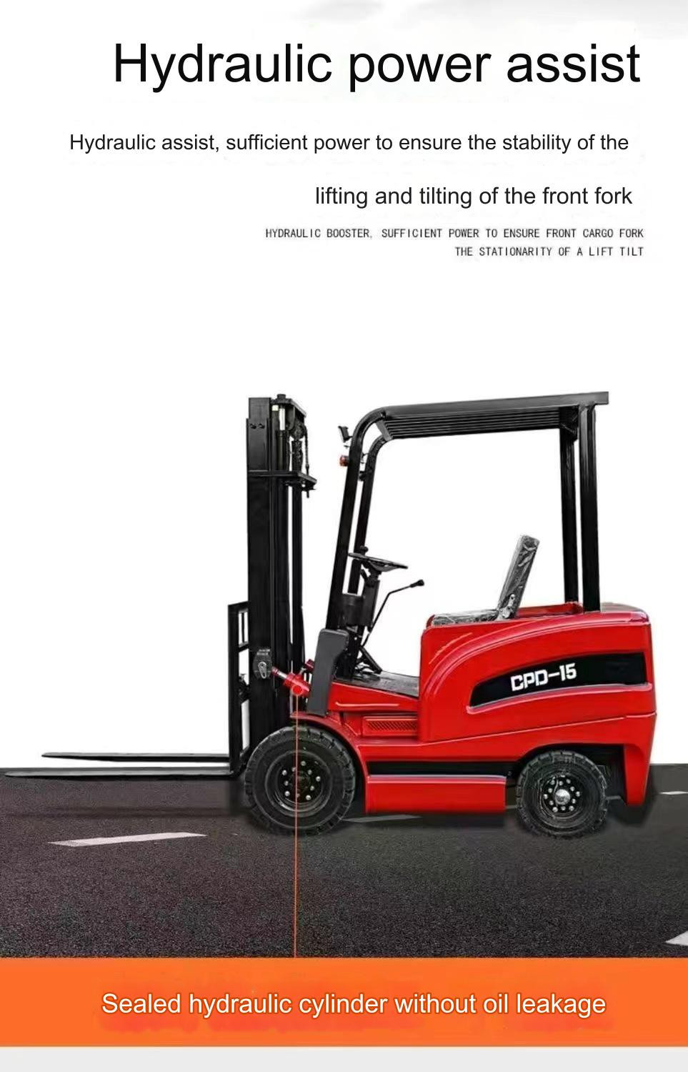 Solid Tire Electric Forklift with AC Controller 1.5 Tons Load Capacity 3-6 Meters Lift Height