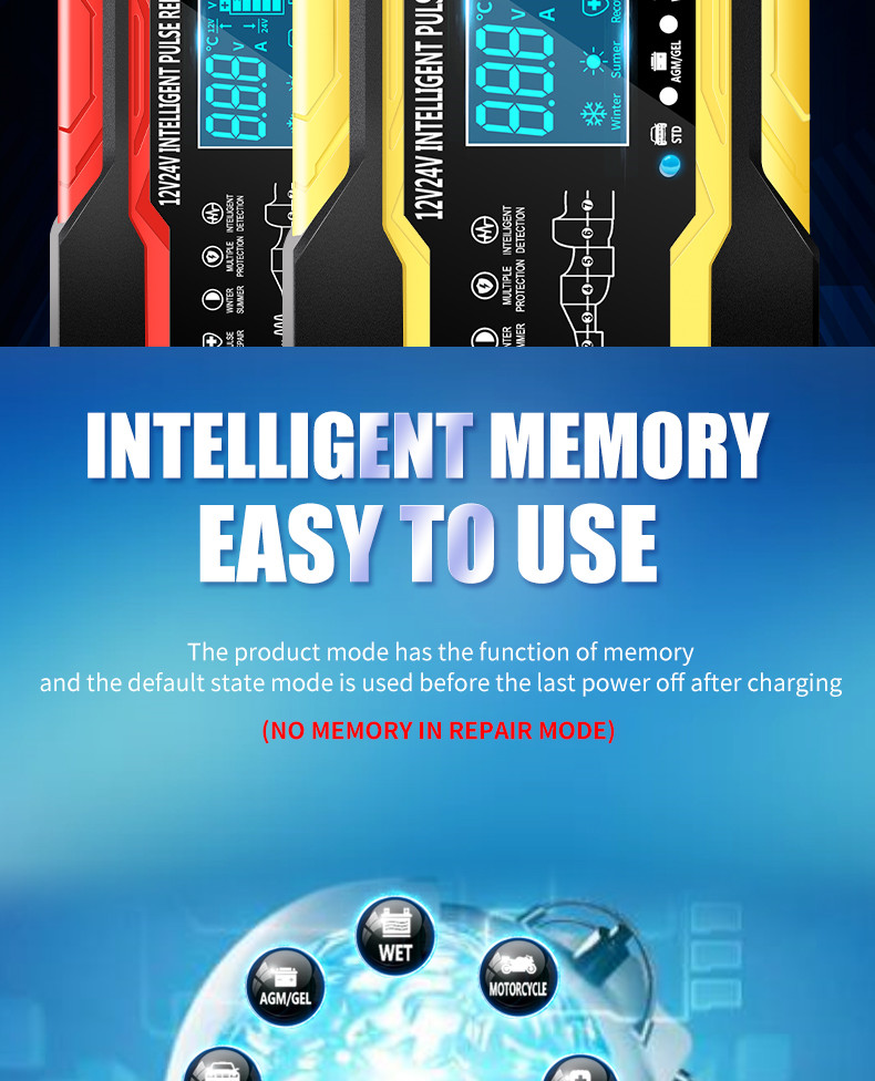 12V 24V 15A 7 Stage Intelligent Pulse Charger For Lead Acid Battery