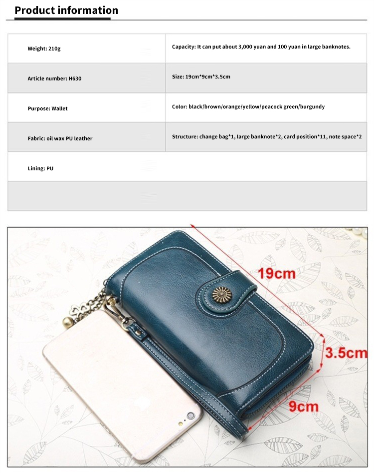 Women's Long Wallet Leather Zipper Cash Stuffing Wristlet Purse Monederos Money Card Bag