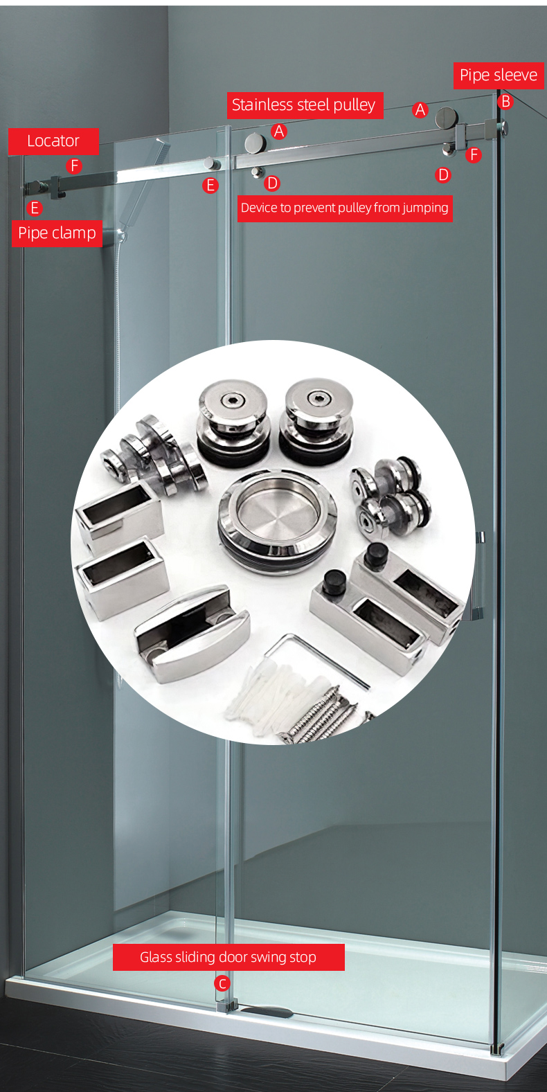 Sleek and Stylish Glass Door Hardware Kit for Modern Bathroom Sliding System