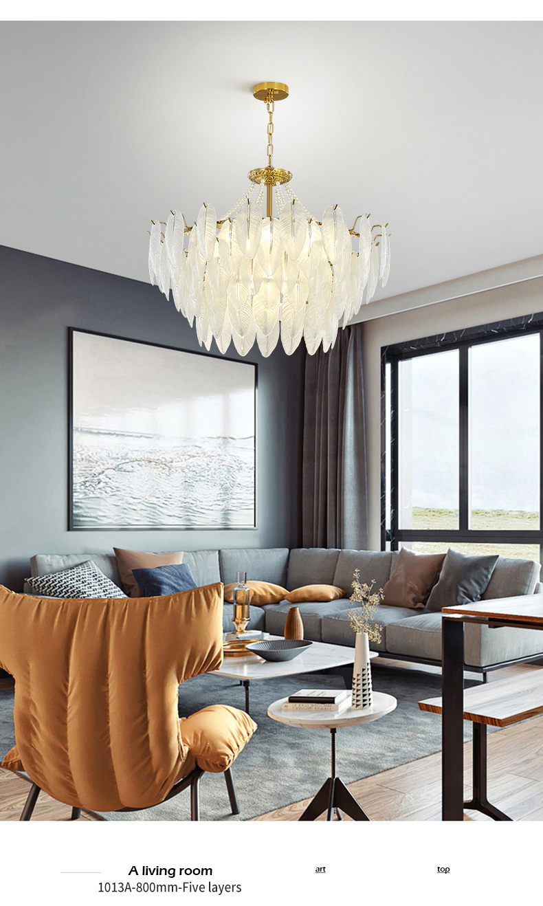 Modern Simple Pearl Feather Glass Chandelier Luxury Living Room Lamp Bedroom Dining Room White Chandelier(WHCY-253)