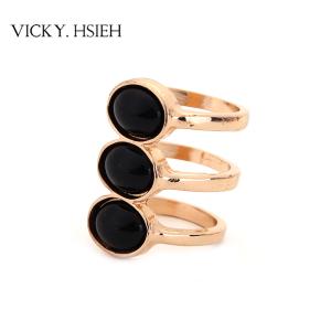 China VICKY.HSIEH Gold Tone Triple Rings Liked with Black Stone wholesale