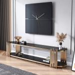 Contemporary Home Room Furniture Oval Gold Metal And Glass TV Stand ODM