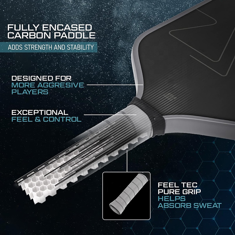 Carbon Fiber Pickleball Paddle Professional Elongated Racket Design 2024 Black Racket