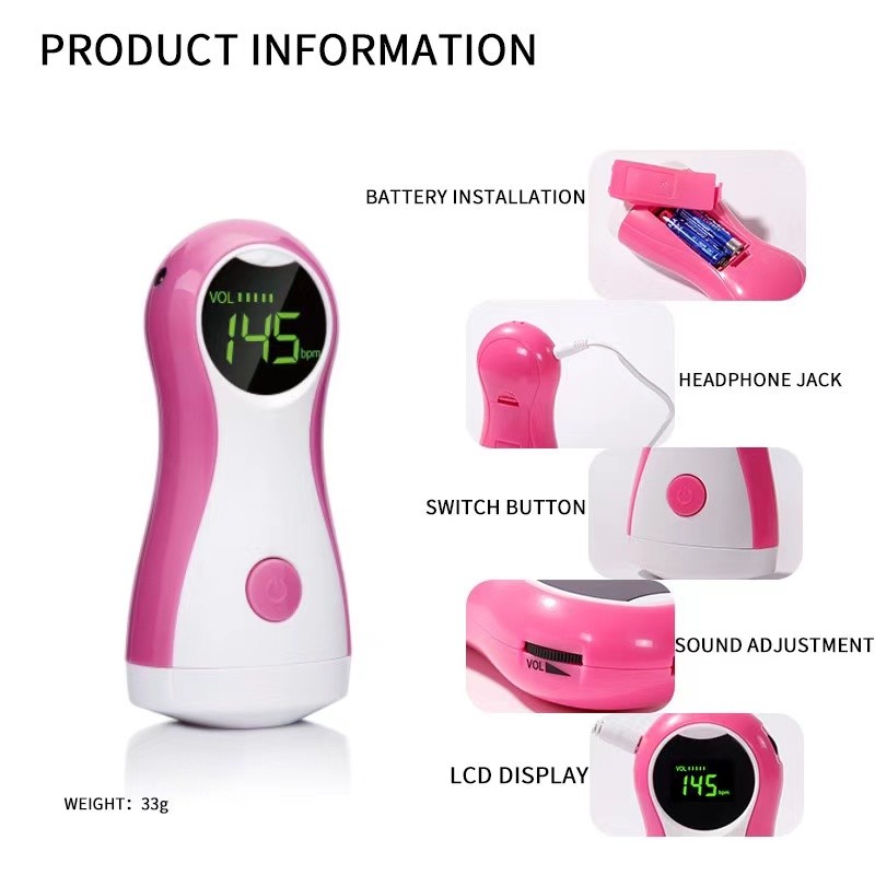 Portable Home Pregnancy Doppler Fetal Baby Ultrasonic Doppler Fetal Heartbeat Detector