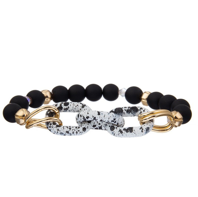 Black Spot Painted Chain Bead Stretchy Crystal Bracelet Stackable Handmade Dainty