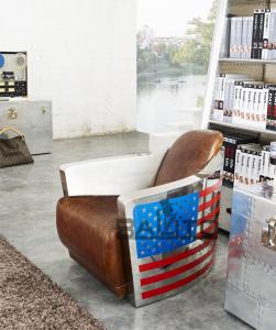 China antique America flag printed leather chair with aluminium frame,#2009 wholesale
