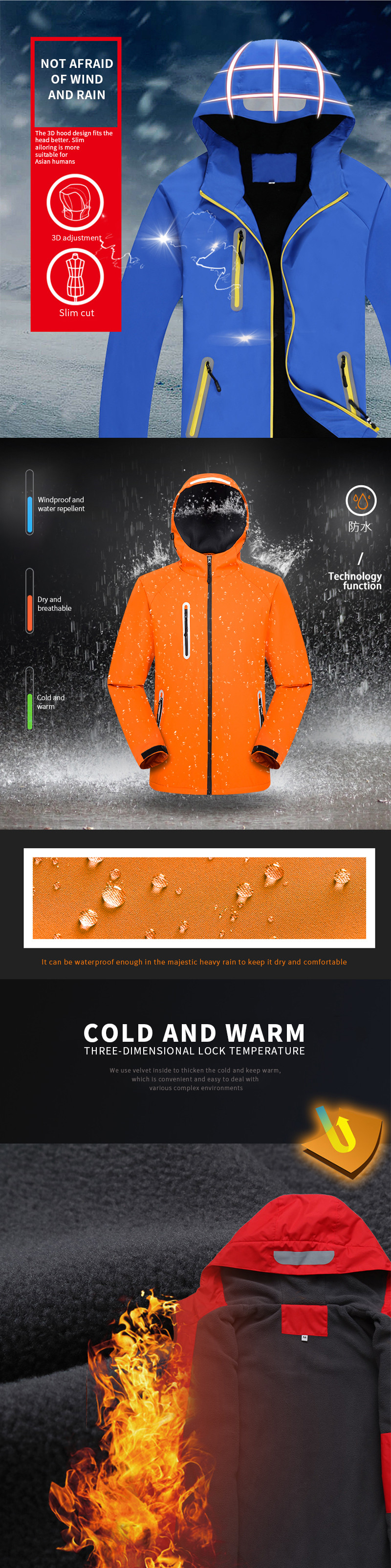 Outdoor Men Softshell Sports Jacket Thermal Waterproof Camping Coats