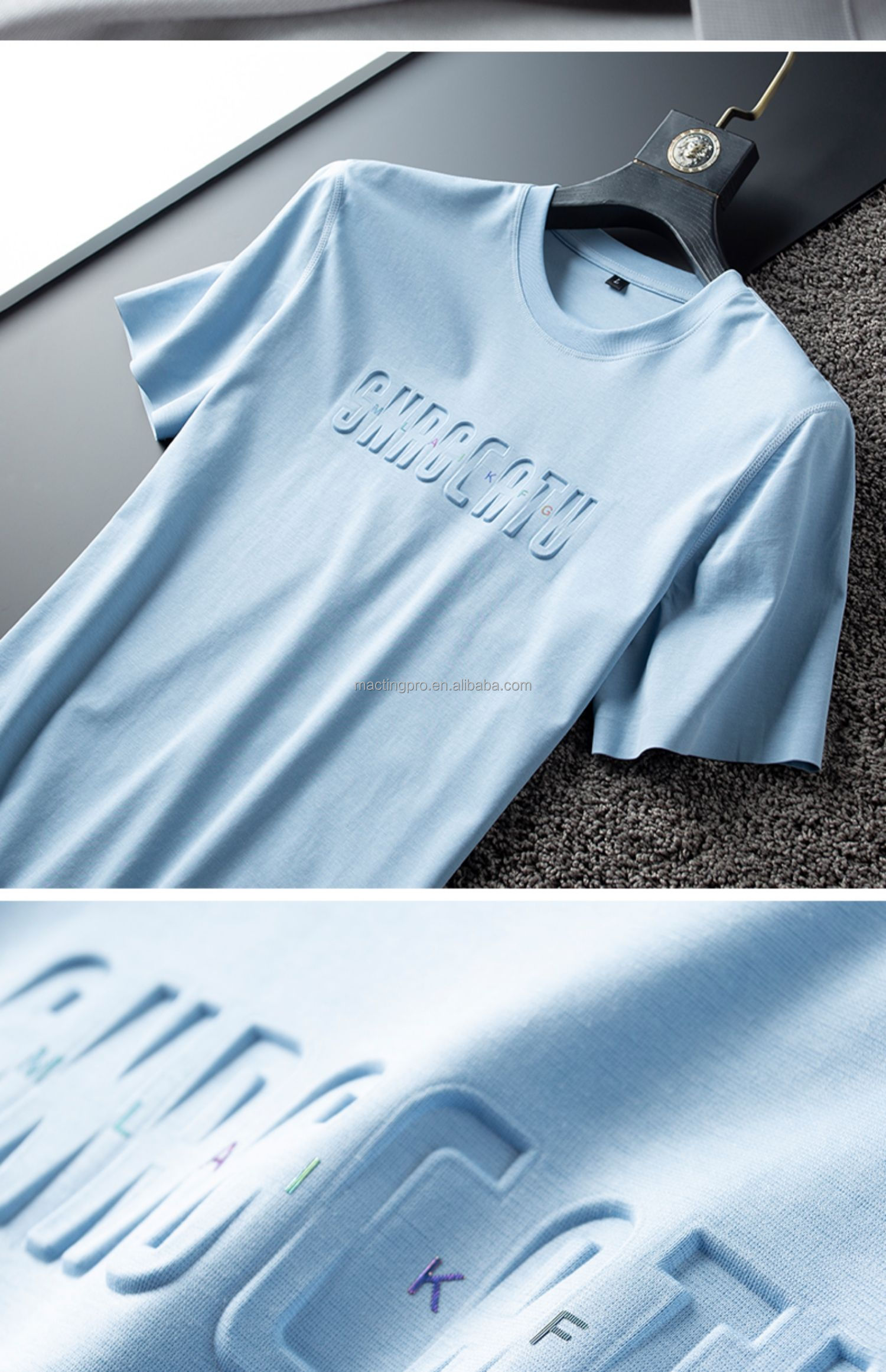 Custom 3D Embossed Logo Mercerized Cotton T-Shirt for Men in Colorful or Quantity 1000