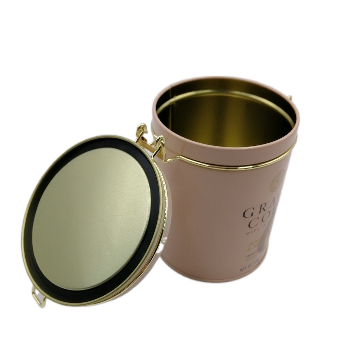 High Quality Round Coffee Tins with Metallic Wire Promotional Empty Metal Tin Boxes