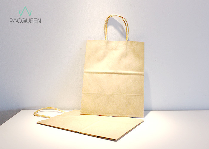 Square Bottom Brown Paper Takeaway Bags , Kraft Brown Carrier Bags Twisted Handle