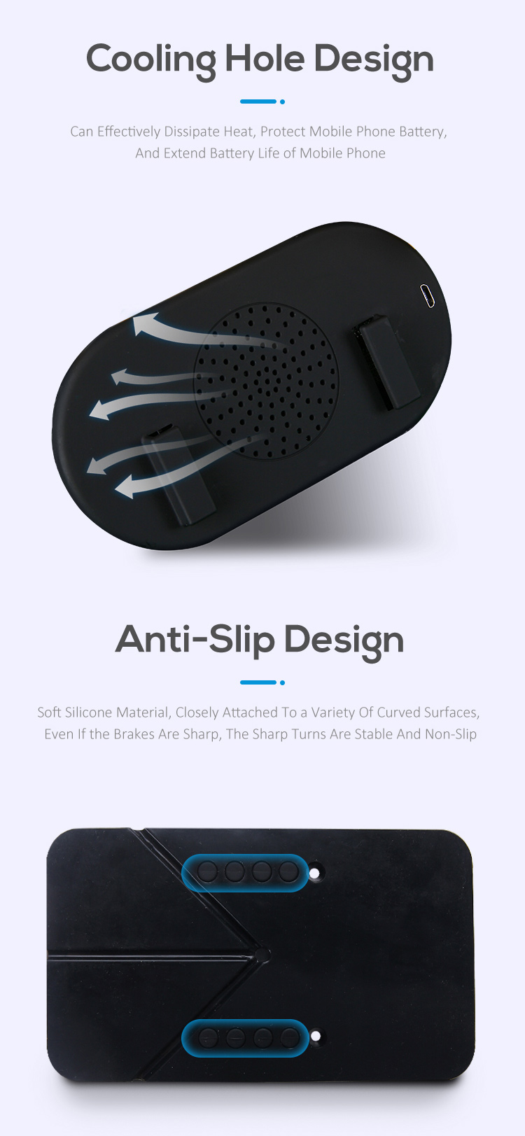 OEM 10W 7.5W Silicon Car Mount QI Wireless Car Charger