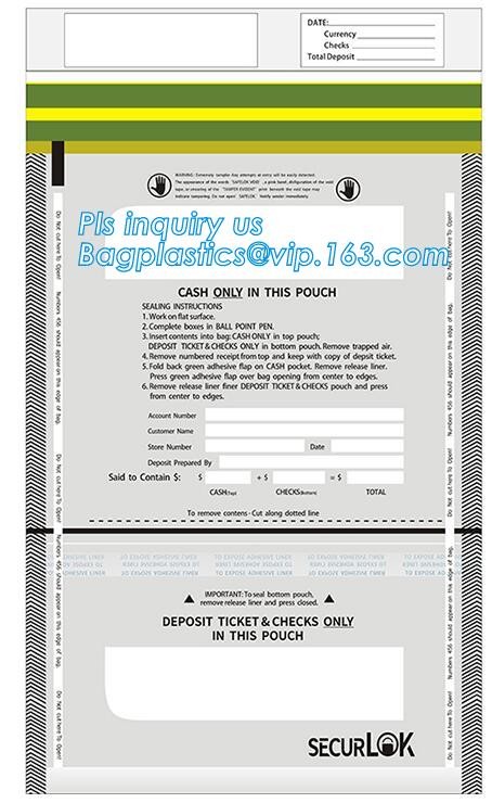 security deposit bags bank deposit bags cash deposit bags, general bank plastic deposit bags supply, Coin and Bank Note