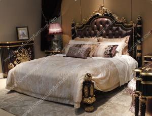 China Italy antique luxuxy bedroom furniture master wooden leather bed AA-308 wholesale
