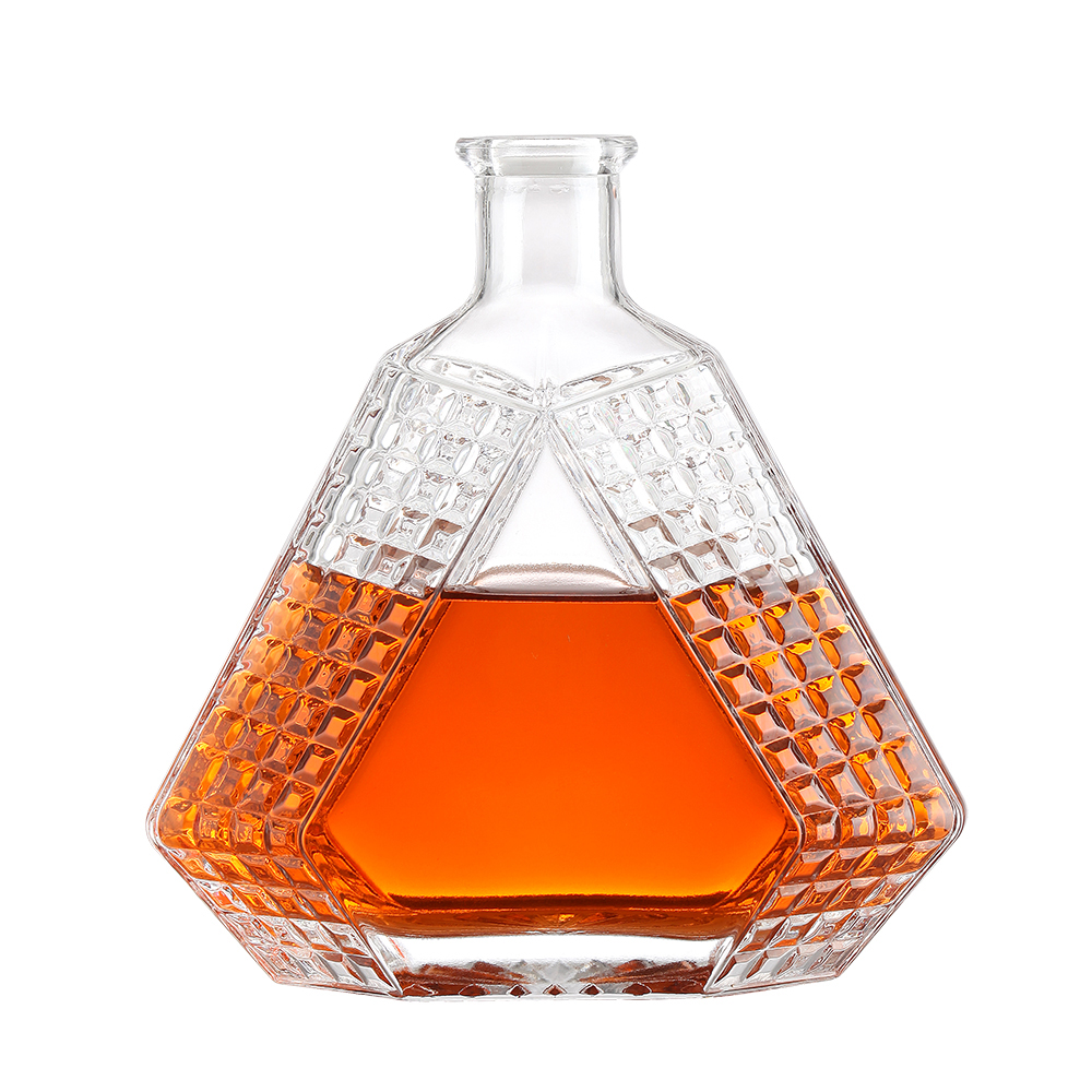 Collar Material Glass 100ml Triangle Shape Vodka Bottle for Screen Printing