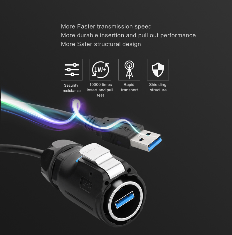 USB Plug Male Female USB3.0 Panel Mount Wall Mount Receptacle Dust Cover Waterproof IP68 LP24 Outdoor USB Connector