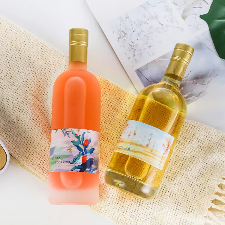 375ml 500ml Round Glass Wine Juice Whisky Bottle with Transparent Collar Material