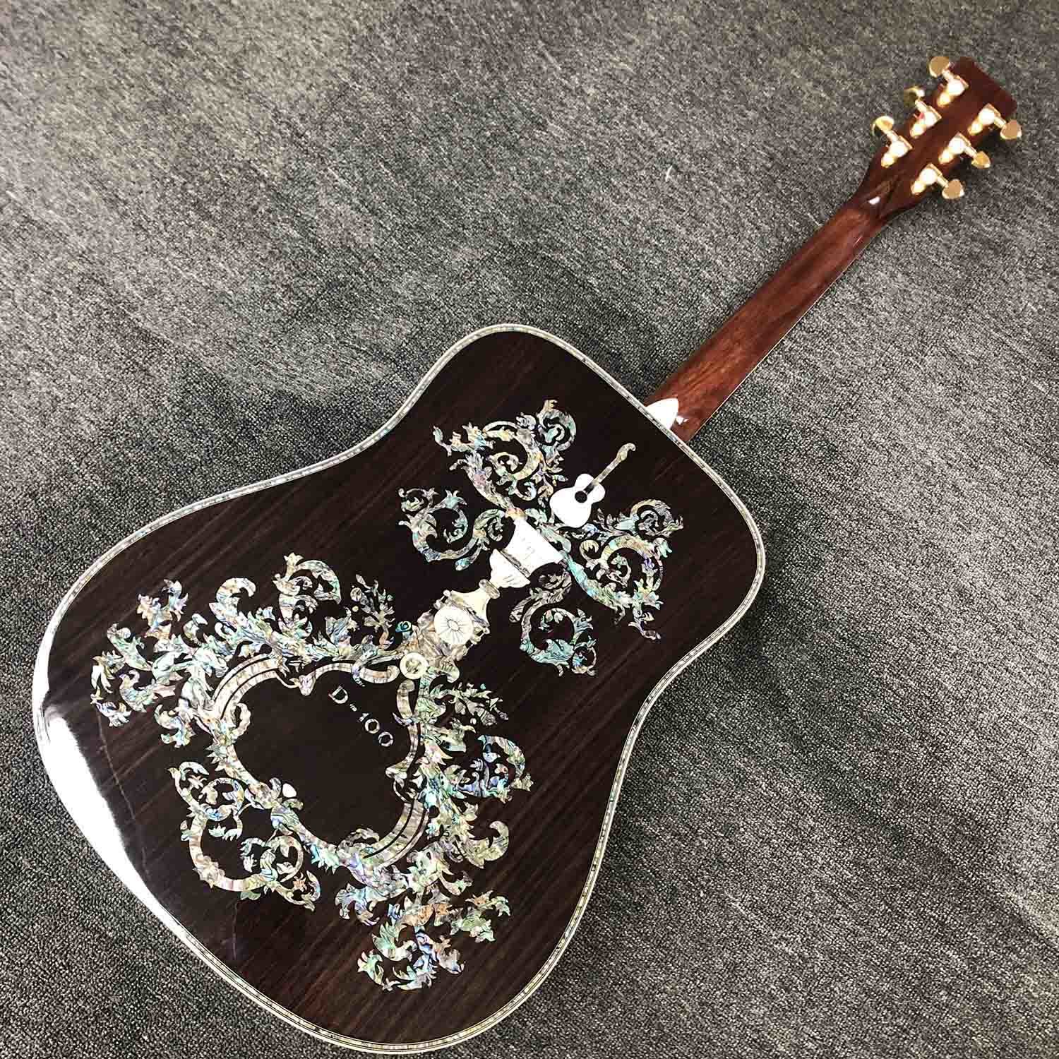 Custom AAAAA Handmade D100AA All Solid Wood Vintage D Dreadnought D100A Acoustic Guitar Deluxe Full Abalone Binding