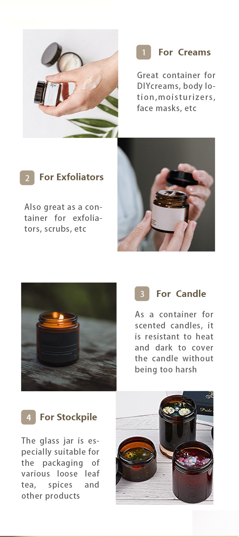 Wholesale Dark Amber Cream Candle Jars Empty Food Storage Glass Jar With Lid