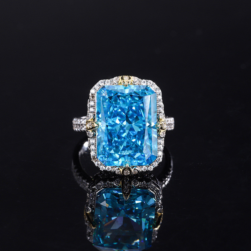 Purple / Aqua Blue / Yellow Gemstone 925 Sterling Silver Zircon Bridal Engagement Ring