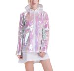 Wholesales fashion design metallic women holographic rain coat