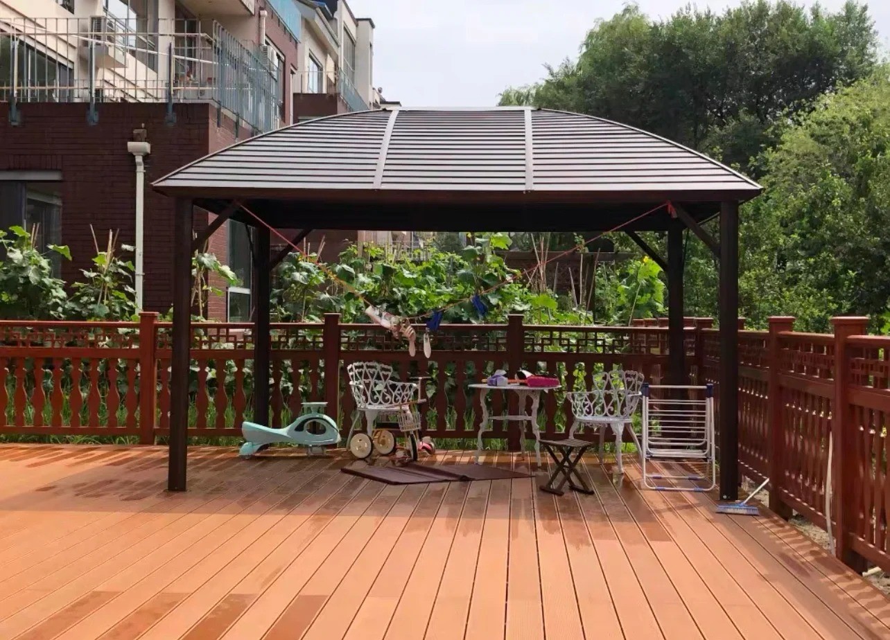 Outdoor Metal Hardtop Patio Gazebo Privacy Curtain And Mosquito Netting