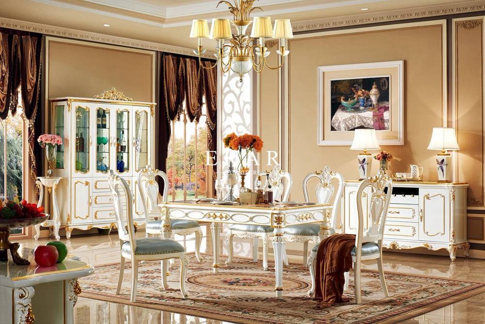 French Style Elegant White Wooden Leather Dining Chair