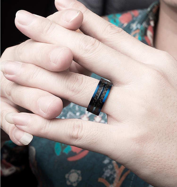 Waterproof Stainless Steel Ring Plated Blue No Fade Men's Simple Finger Rings